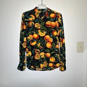 H&M Black and Orange Fruit Print Men's Shirt